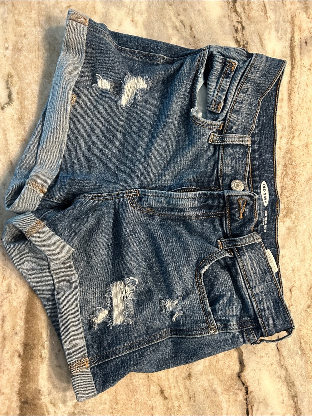 Old Navy Distressed Rolled-Hem Denim Shorts - Blue